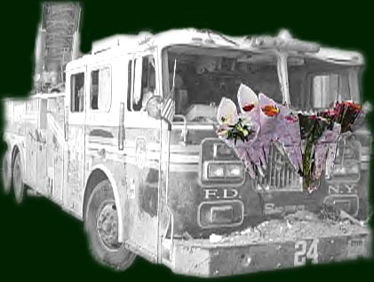 Firefighter's Memorial, NYFD Ladder Truck #24... click to see multimedia presentation by Richard Guyon... ... Use BACK key to return to WORLD MEMORIAL