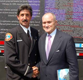 NYPD Commissioner Kelly and Fire Fighter Mitch Mendler